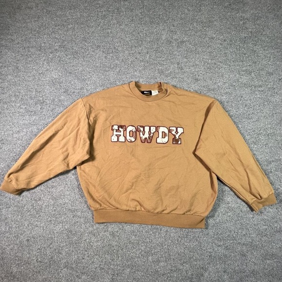 Special Thanks Tops - Special Thanks "Howdy" Sweatshirt Women's L Brown Cotton Fleece-Lined Hiking